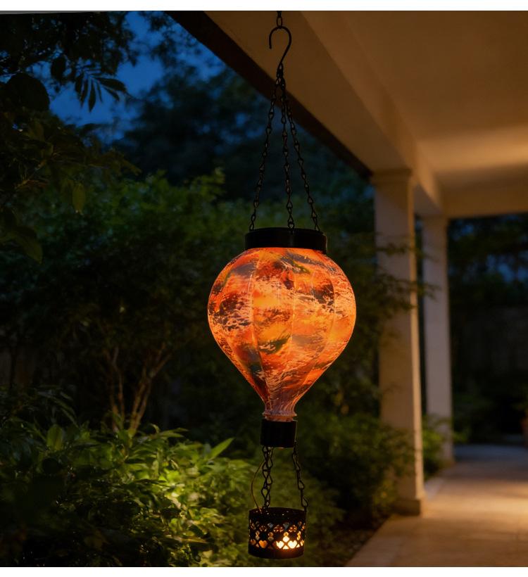 JYL TS/125,Solar Hot Air Balloon Flame Glass Hanging Light for Outdoor Garden Balcony Home Decor Lamp