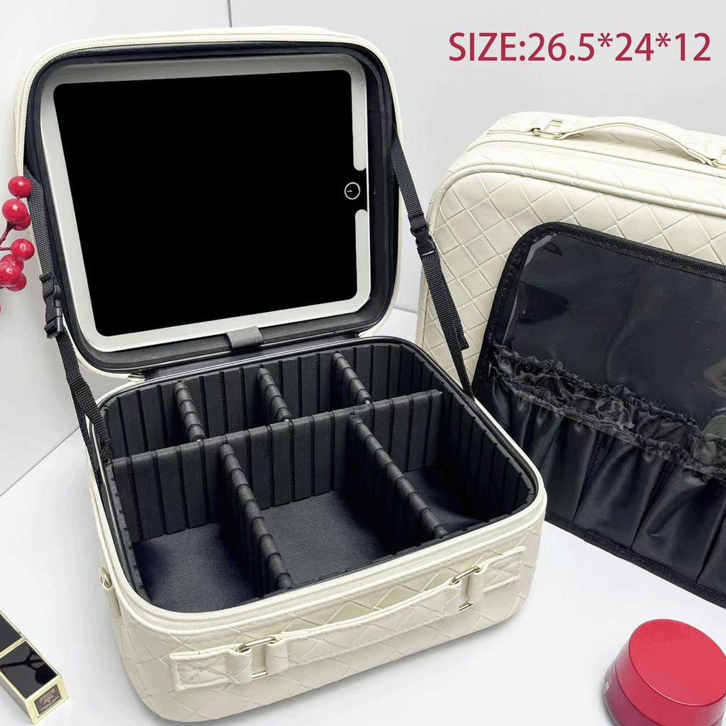 New 2025 LED Mirror Makeup Bag: Large-Capacity, Portable, Hanging Suitcase Storage for Women