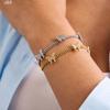 and American Style Versatile Stackable Bracelets for Women, Light Luxury Niche Exquisite 18K Gold-Plated Pink Zircon Titanium Steel Non-Fading Jewelry