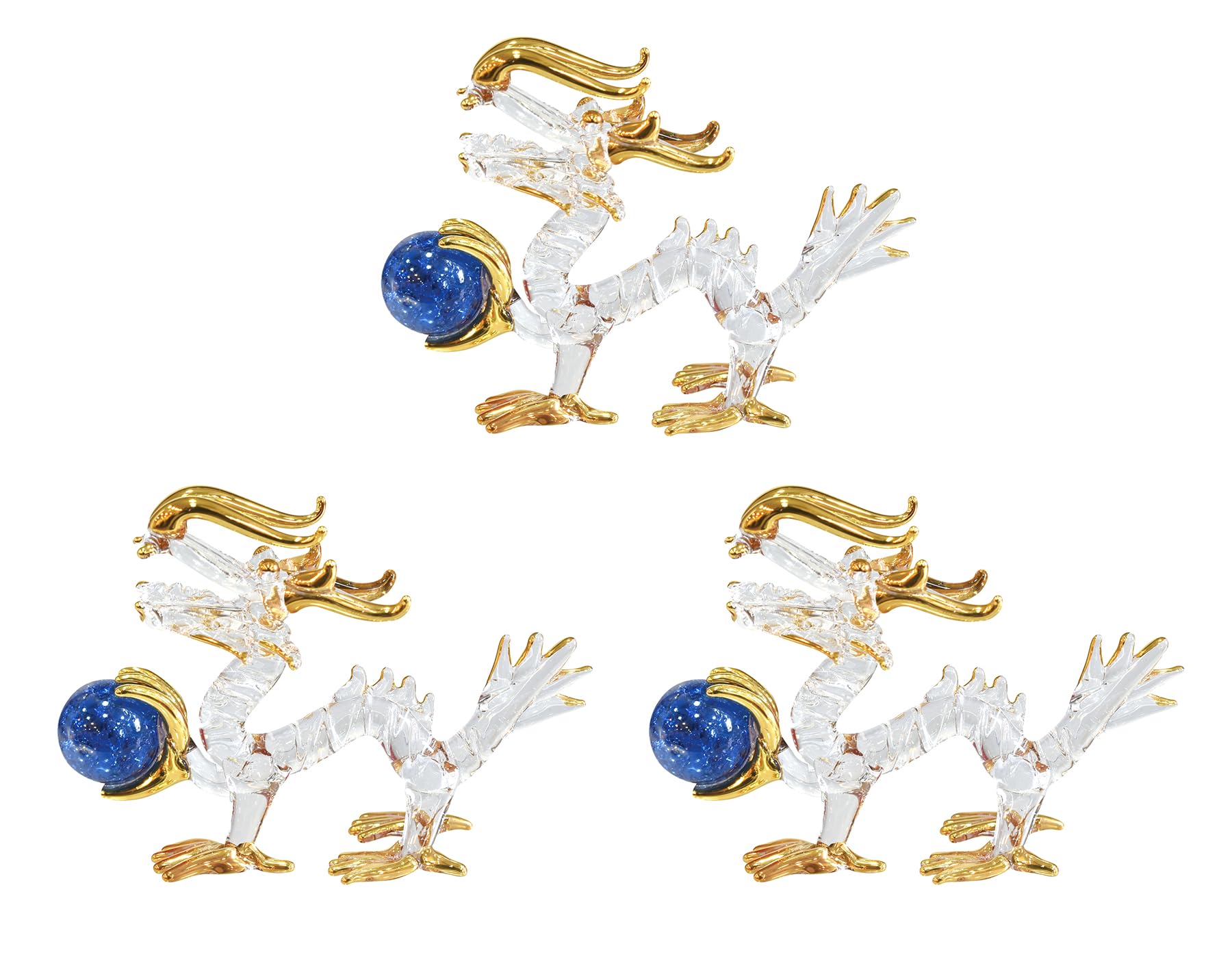 

Four Cart Handmade Glass Feng Shui Good Luck at Work [Dragon Holding a Ball] 2-inch x 3-Piece Set