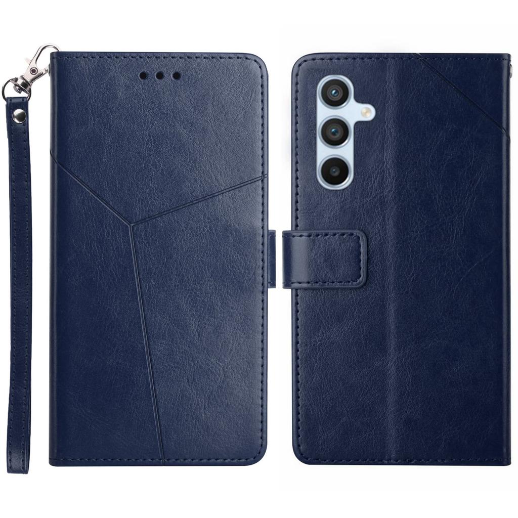 For Samsung Galaxy A26 5G Case with Wrist Strap Y Shaped Lines Imprint Leather Phone Cover