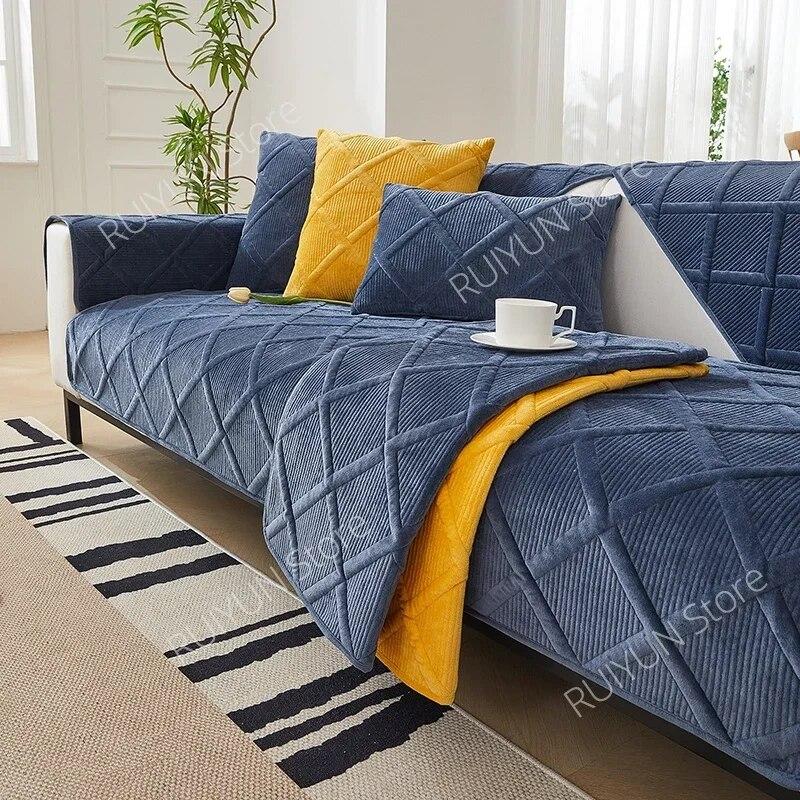 Solid Plaid Sofa Cover for Living Room Slipcover Sofa Couch Protective Cover Towel Anti-Slip Sofa Cushion Cover Mat 1/2/3/4 Seat
