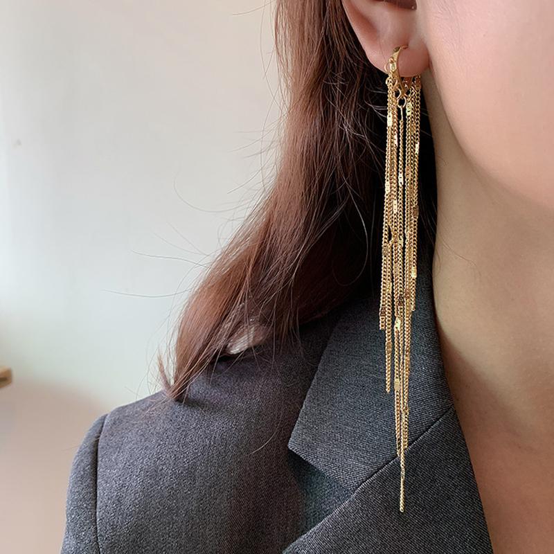 Elegent Bling Long Tassel Multi-layer Chain Rhinestone Earrings New Trendy Korean Heart Earrings Buckle Party Jewelry Gifts