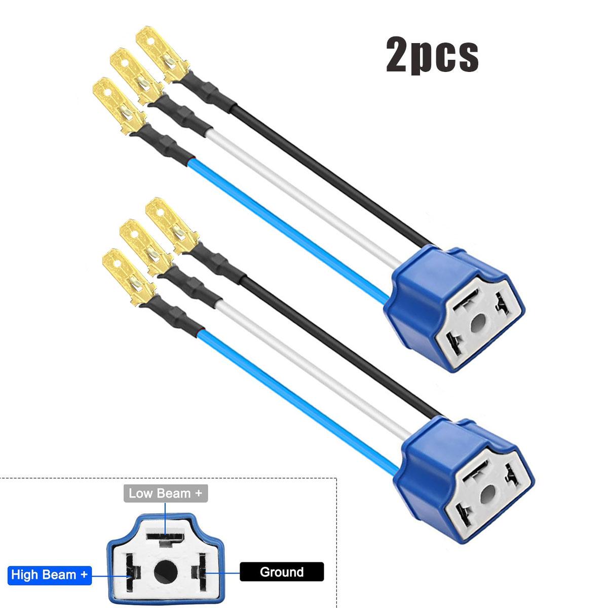 2 PCS H4 HB2 9003 Wiring Harness Headlight Socket, Ceramic Headlight Connector for Car Fog Light Retrofit 14AWG синий