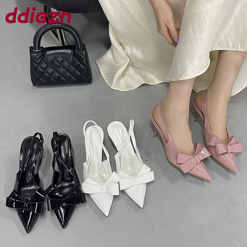 Fashion Footwear Butterfly-Knot Women Thin Heels Sandals Shoes Female Slides Fashion Pointed Toe Ladies High Heels Sandals Shoes Pumps