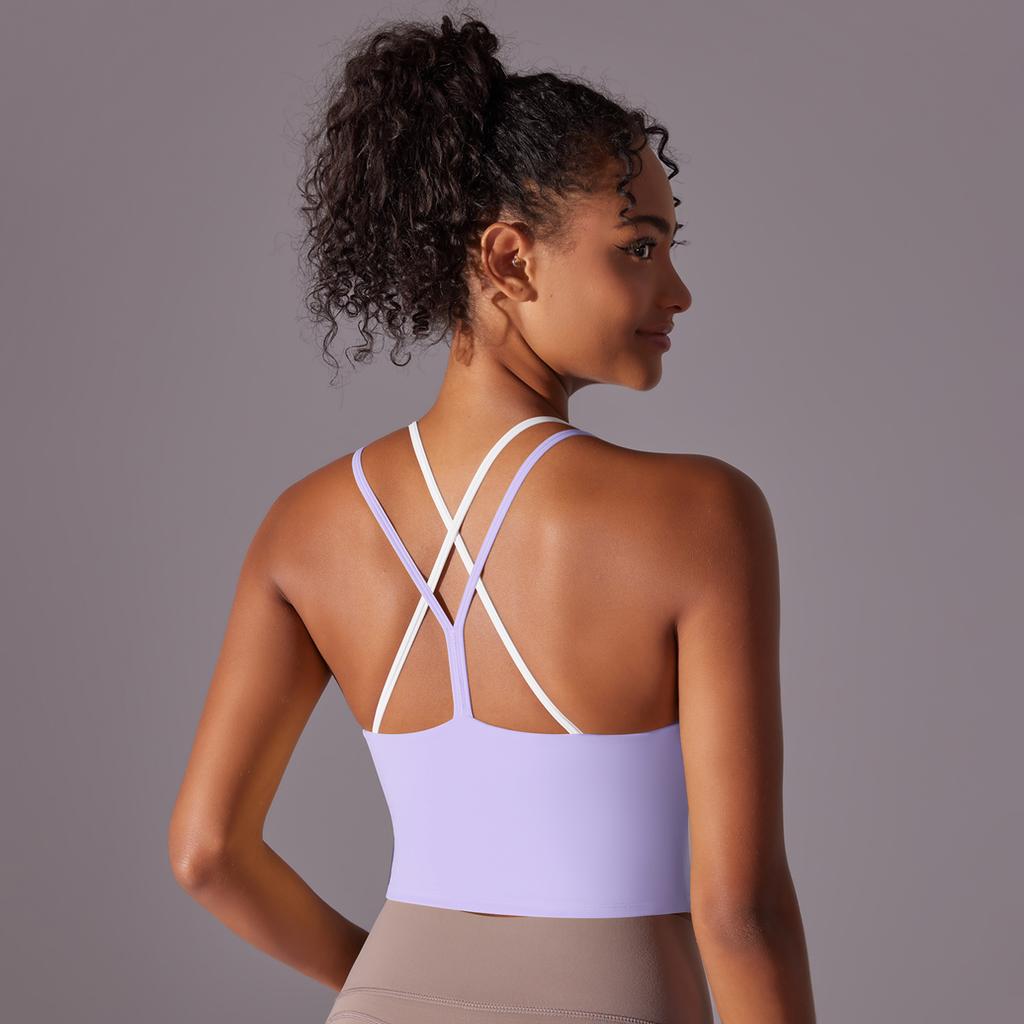 Auroth Back Cross Sports Vest Women Yoga Sports Bra Candy Color Fitness Top
