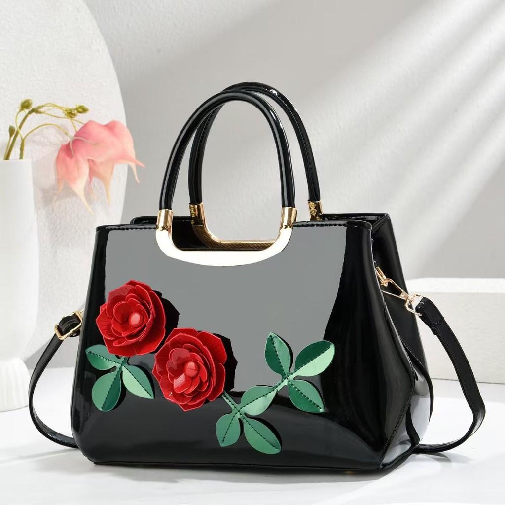 Elegant Gradient Leather Handbag With Zipper Pocket And Floral Accents For Office And Casual