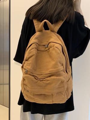 Women's Hong Kong Style Retro College Backpack - Mori Girl Distressed Wash Canvas - Double Shoulder European & American Fashion