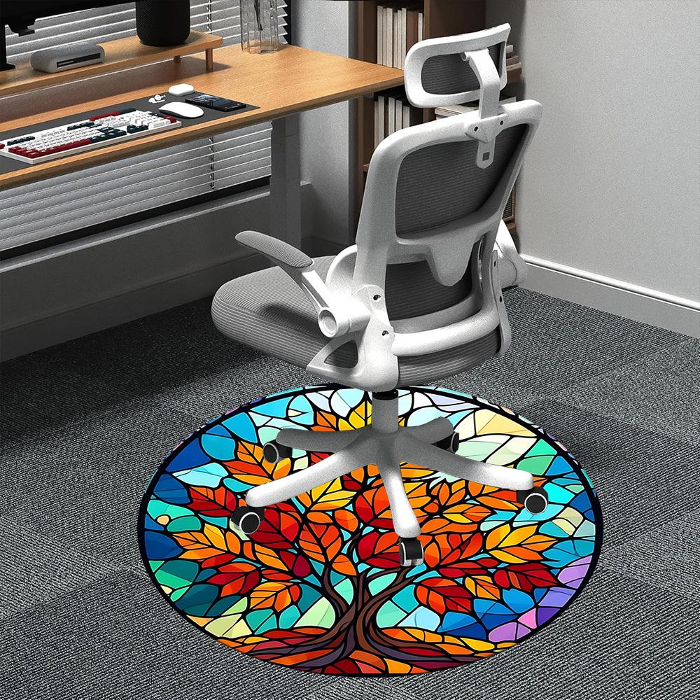 

1pc Autumn Leaves Office Round Area Rug, Indoor Mat Suitable ForOffice, Under Office Chairs Bedroom Living Room Home Decor, Room Deco D052 80cm by 80cm