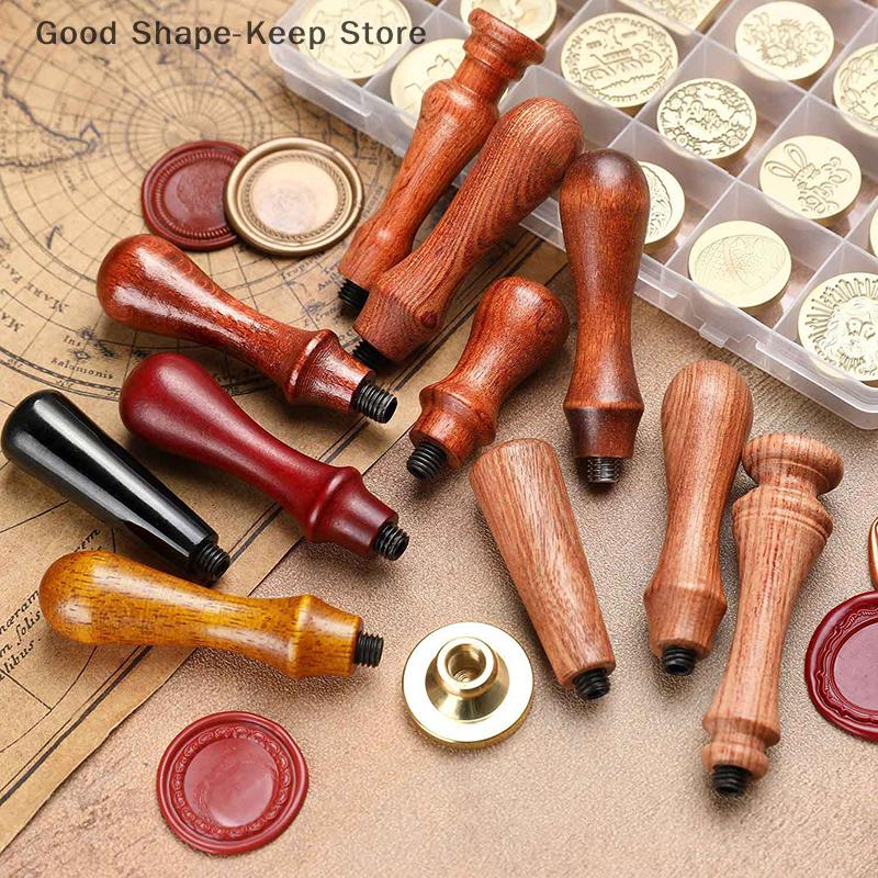 1Pc Portable Mini Diy Seal Tool Retro Pearwood Handle Wax Sealing Stamps Handle Wood Handle Wax Seal Stamp Accessories