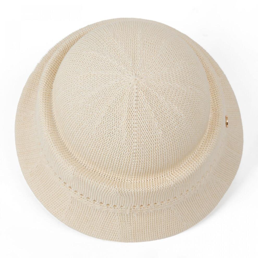 (One Size, Beige) Women's Bucket Hat Hollow Knit Breathable Fisherman Cap Stylish Decorative Letter Detail Sun Hat