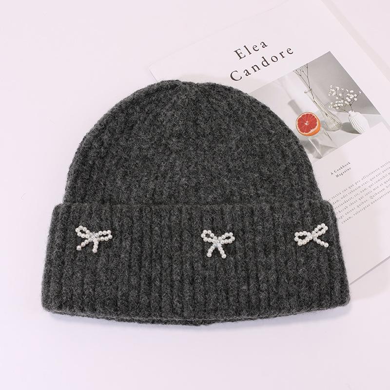 Bow Hat for Women's Winter Wool Hat Big Head Circumference Thickened Warm Knitted Hat