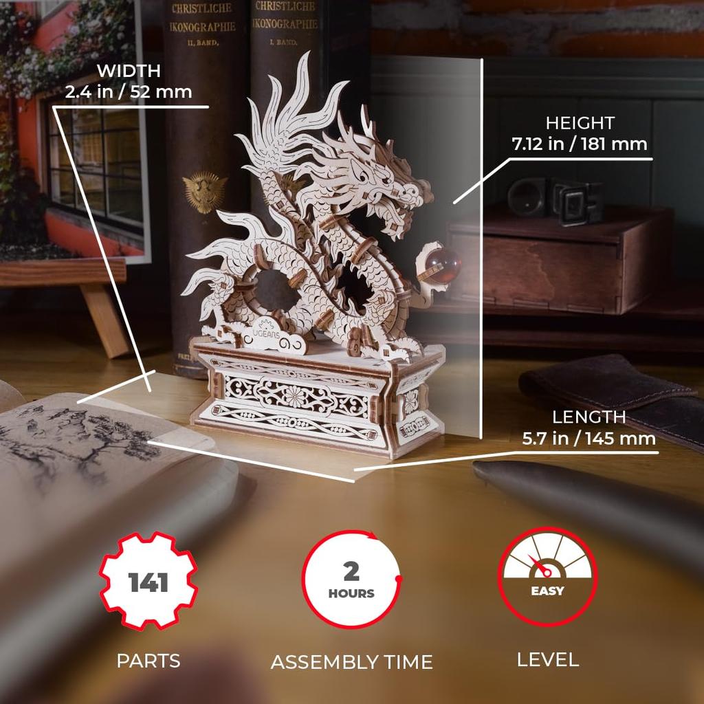 Ugears Wood Dragon 70259 Wooden Puzzle No Glue or Tools Required 3D Puzzle Includes Assembly Instructions - - -