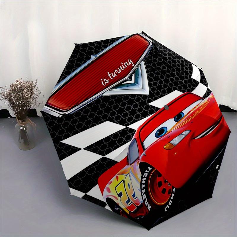 Lightning McQueen,Cars Movie Fully automatic themed umbrella - 8 ribs durable iron frame, tri-fold compact design, perfect as a gift, travel