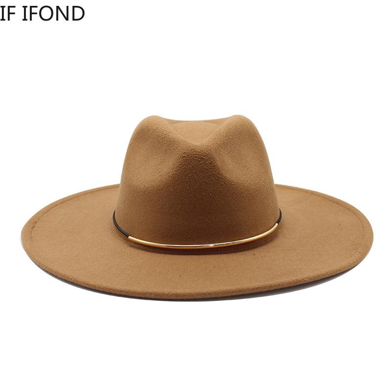 Size 56-59CM New Smiple Women Big edge Wool Fedora Hat Winter Autumn Elegant Lady Floppy Cloche Jazz Caps