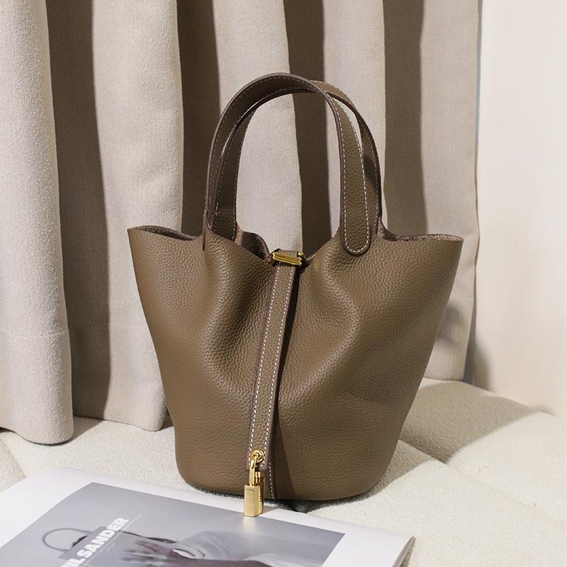 Genuine Leather Women's Bucket Bag - TOGO Cowhide Casual Fashion Handbag
