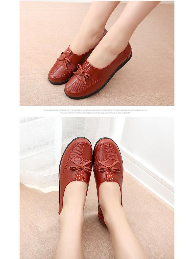 2025 Spring Slip-On Leather Flats for Middle-Aged Women