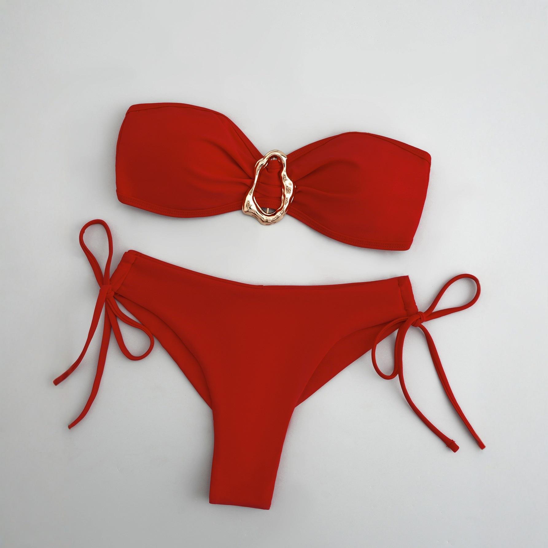 New split swimsuit solid color women s swimsuit swimsuit hot spring vacation tube top S красный