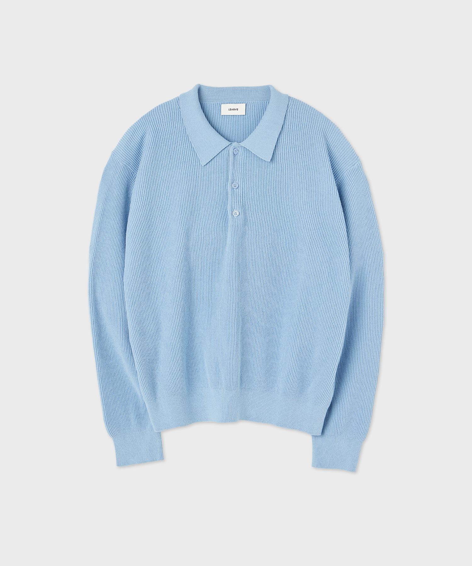 Le Ab Botanic Polo Collared Knit Sky Blue Sky Blue/L