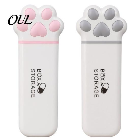 Leak-proof Pill Box Portable Box, Cute Cat Paw Design, with Sealed Buckle Lid, Moisture-Proof Macaron Color Case 3 Compartment Organizer, Medicine