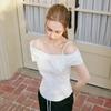 Off Shoulder Ribbon Blouse Blue Es2obl08