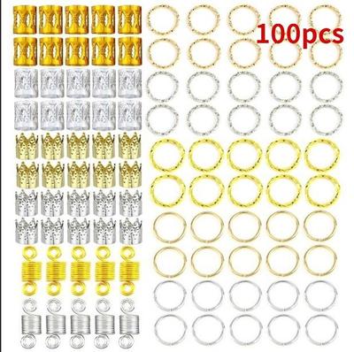 100pcs Hair Braid Rings Dreadlock Three-layer Hair Clips Loops for Women Girls Hair Decoration