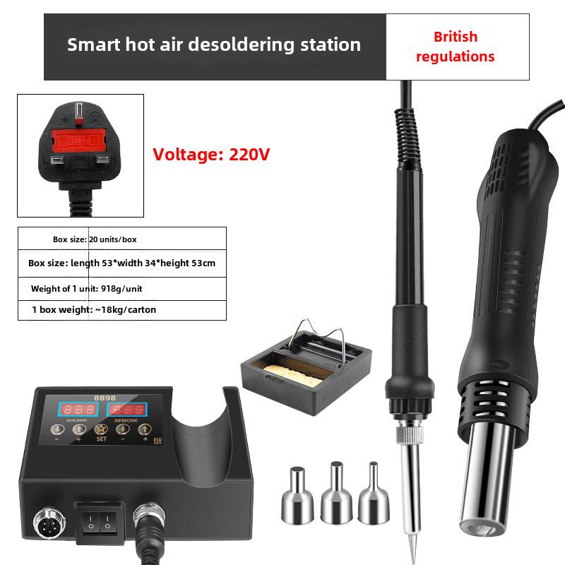 8898 Dual Digital Display Hot Air Gun & Electric Soldering Station, 110V/220V, 2-in-1 SMT Desoldering Tool.