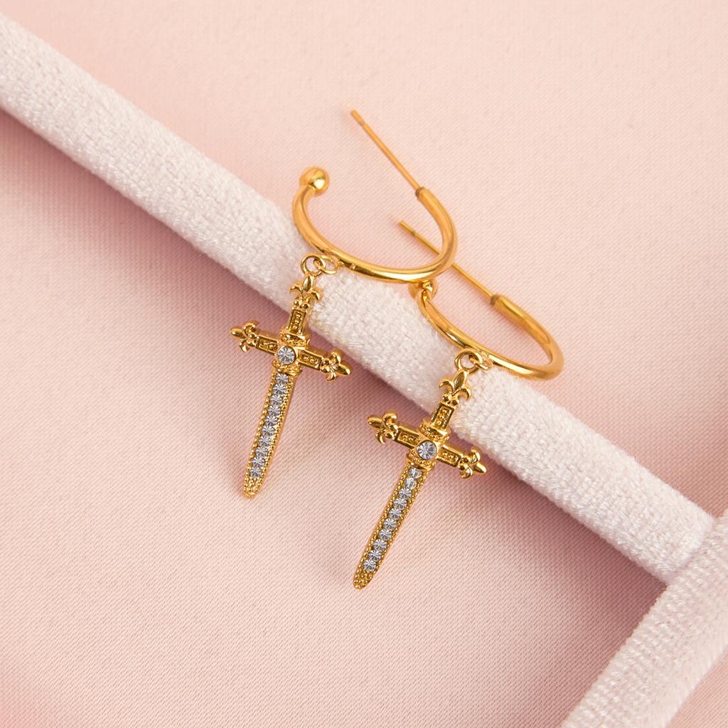 Youthway Classic Crystal Cross Sword Drop Earrings For Women  Gold Plated Stainless Steel Earrings Fashion Jewelry Girls Gift