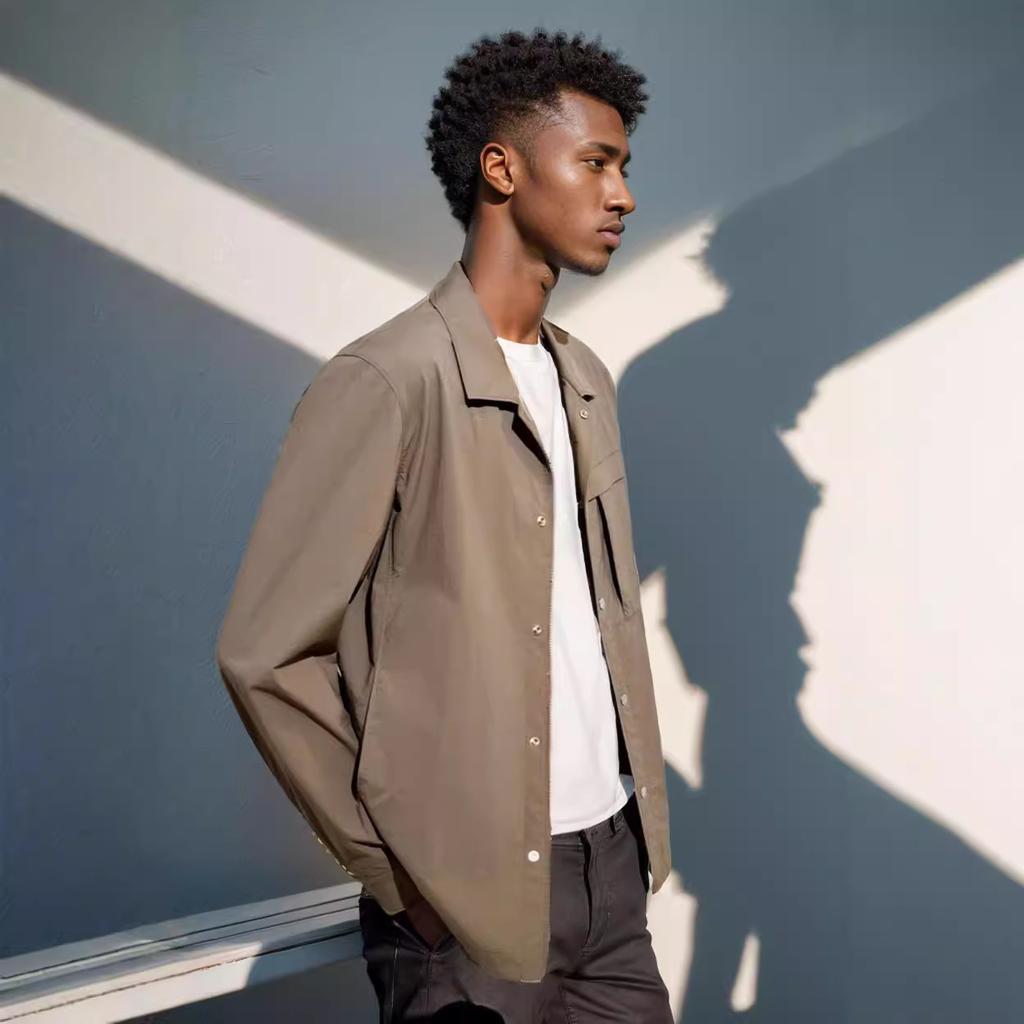 Neue Frühlings- und Herbstjacke Einfarbig Große Tasche Work Style Jacke