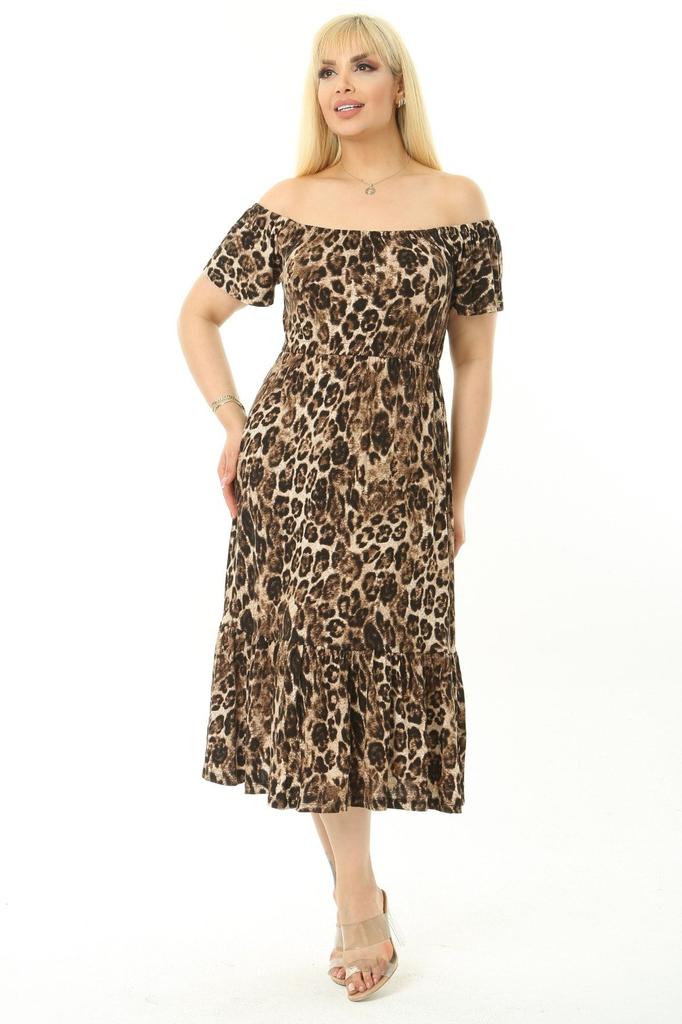 ქალის დიდი ზომის კაბა მადონას დეკოლტეს სამაგრი კენჭის ნიმუშის კაბა