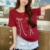 Navava Women Ribbon PrinTing Round Neck ShorT Sleeve T shirT nT2427