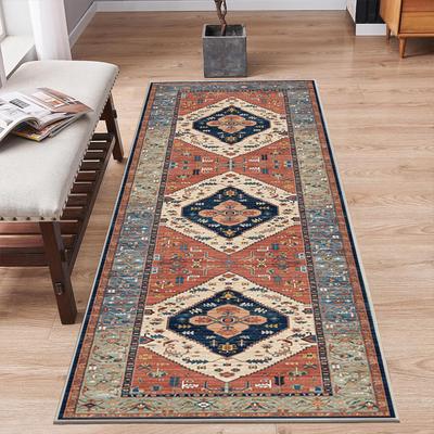 Tapete Persian Boho Vintage Macio e Antiderrapante de Veludo Cristal para Lavanderia, Corredor, Cozinha, Sala de Estar, Quarto