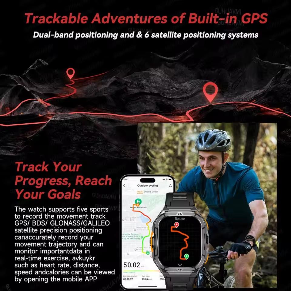 TREX3 Built-in GPS Smart Watch 10ATM Waterproof Compass 530mAh Battery Bluetooth Call 70+sports Modes Men Watches 1.96-inch AMOLED HD Smartwatch