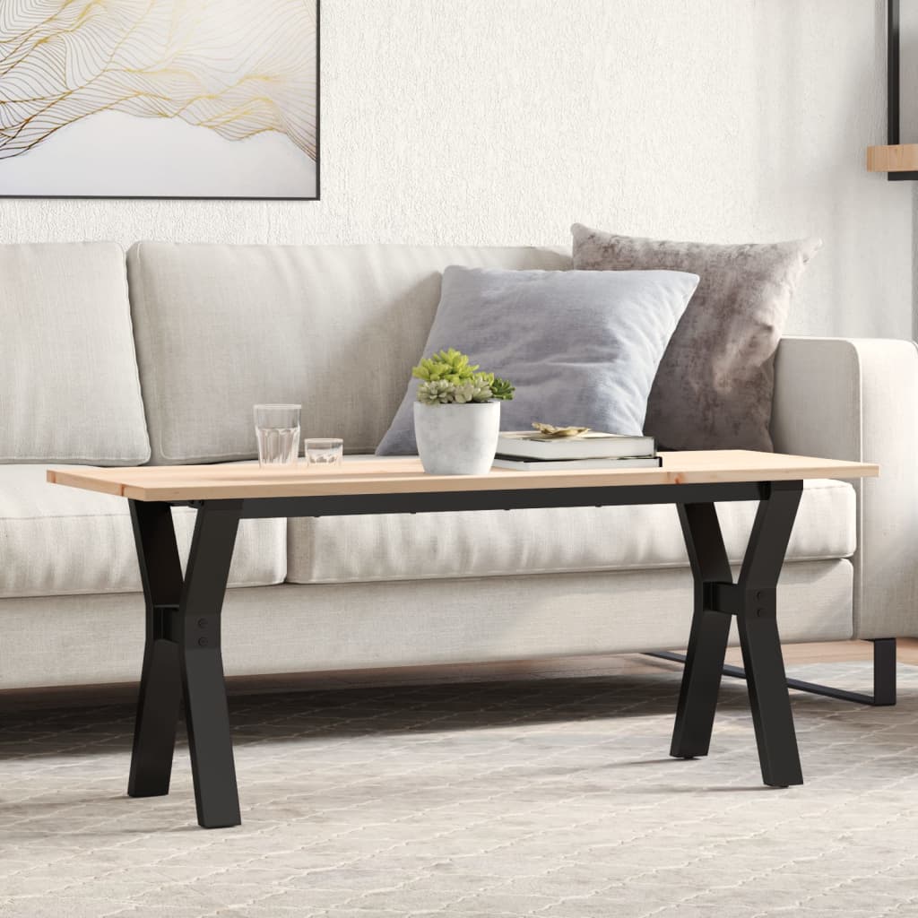 Coffee Table with Y shaped Frame 110 x 40 x 45 cm Solid Pine Wood & Steel