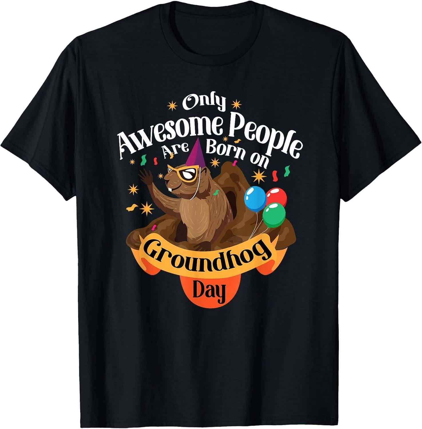 NEW LIMITED! Awesome People Born On Groundhog Day Birthday Tee - MADE IN USA L