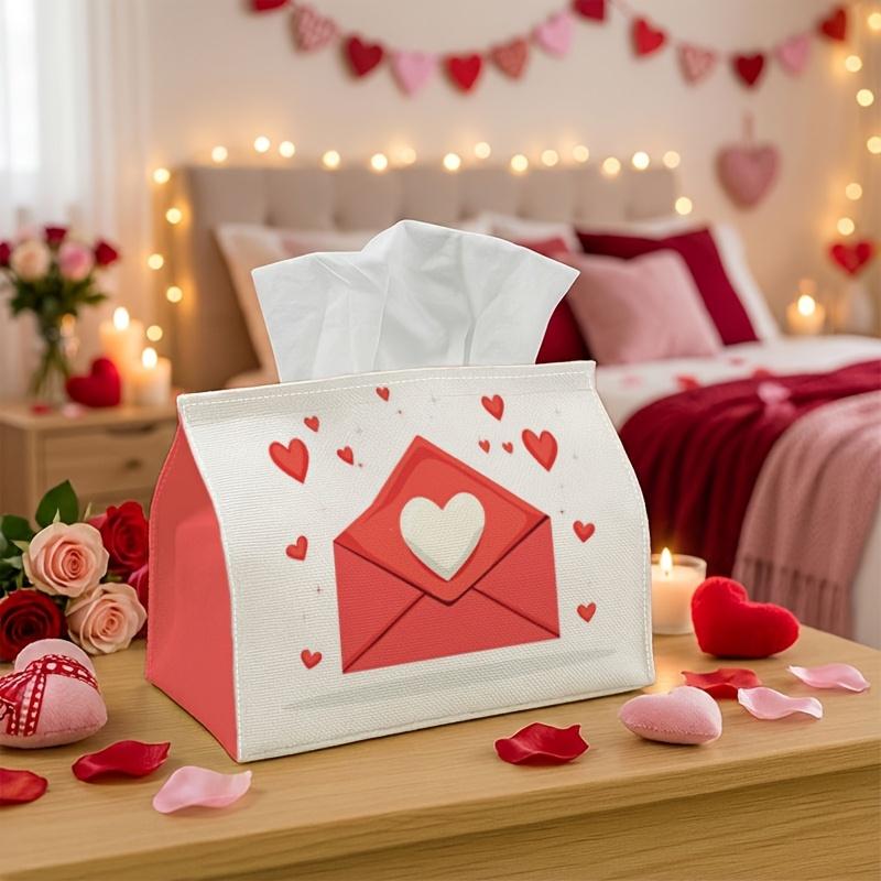 1pc Minimalistic Envelope Love Valentine'S Day Tissue Box | Heart Red & Romantic, 17.02*25.91cm, Ideal for Kitchen, Living Room, Bedroom, Bathroom - V