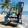 Custom Name Personalized Manchester City FC Print Beach Towel, for Trip Camping Beach Party Home Decor, Birthday Gift for Family & Friends