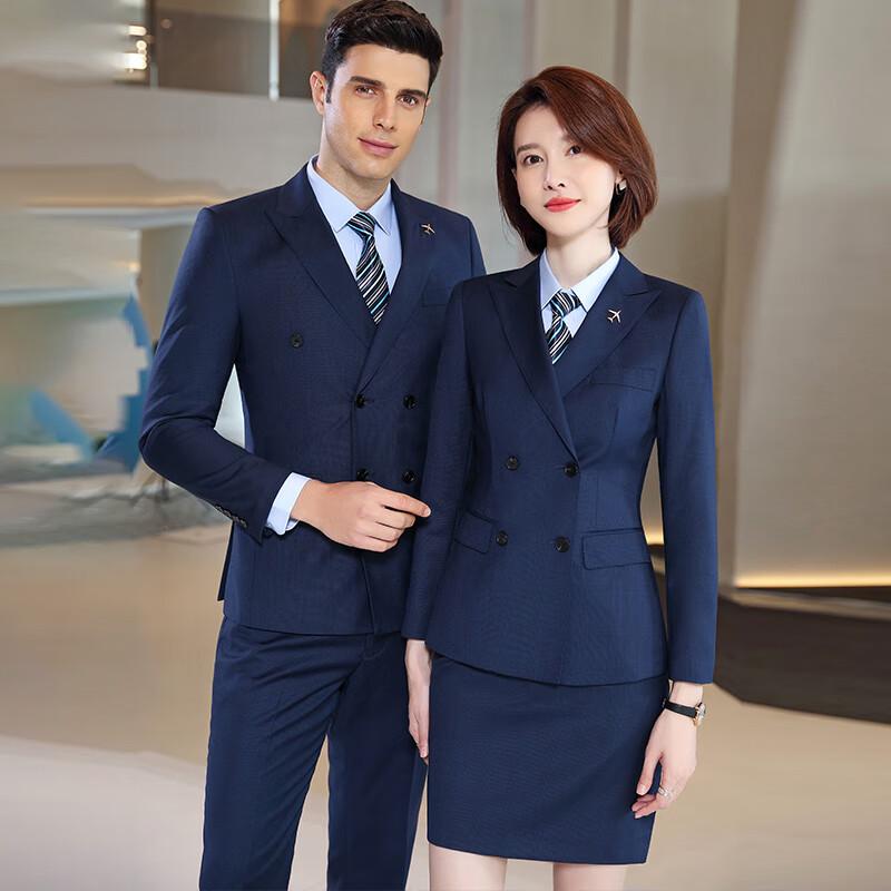 Мужской и женский шерстяной двубортный костюм Tluoman сапфирово-синего цвета Available in All Sizes