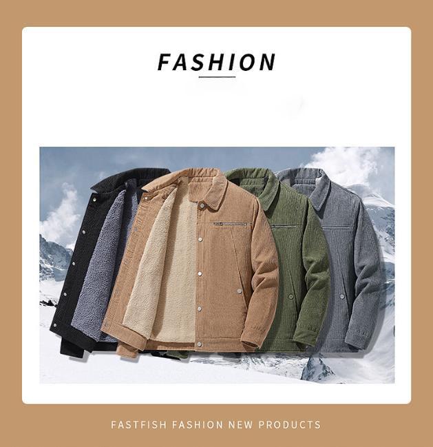 Men's Cotton Padded Jacket Men Fleece Thickened Wool Winter Coat Windproof Warm