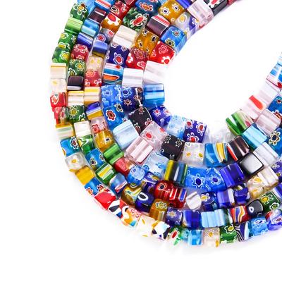 6/8mm Mixed Colors Square Shape Flower Patterns Millefiori Glass Lampwork Beads for DIY Jewelry Making