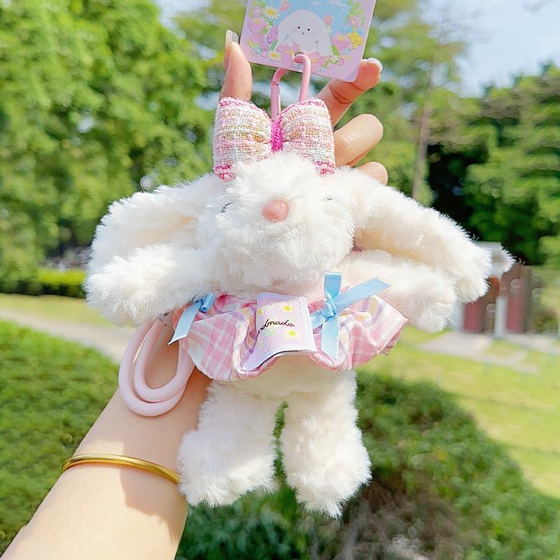 Plaid Drooping Dress Ear Rabbit Plush Keychain Backpack Pendant Cute Kids Gift