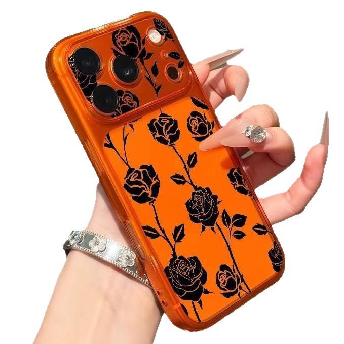 Cold Wind Black Rose for Apple 17Promax Mobile Phone Case iPhone16 Large Window 15/14/13 Soft