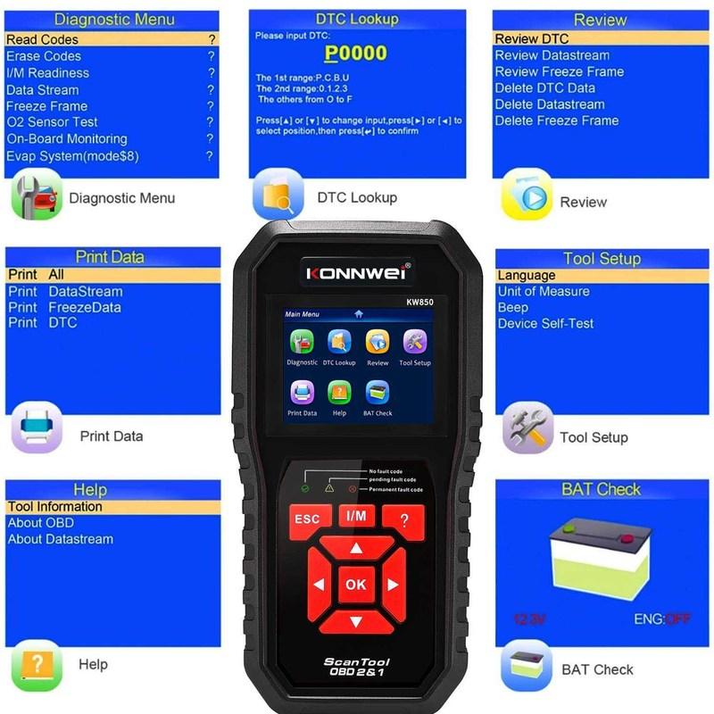 2026 KONNWEI KW850 Full OBD2 Car Scanner Professional Auto Diagnostic Tools Engine System Check Code Reader DTC Lookup Pk Elm327