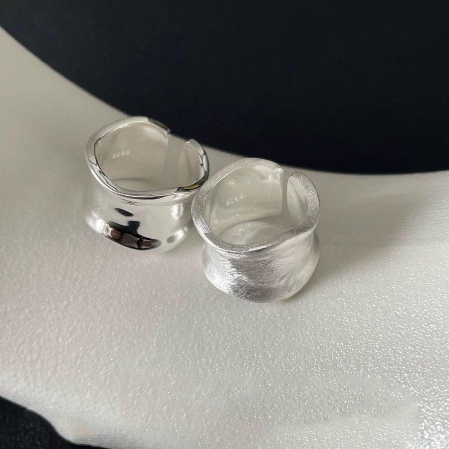 925 Sterling Silver Rings For Women Geometric Fine Jewelry Finger Adjustable Simple Wide Ring For Party Birthday Gift