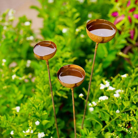 3 Pezzi Picchetto da Giardino Resistente alle Intemperie Picchetti da Giardino in Metallo Stazione di Abbeveratoio per Uccelli Multifunzionale per Giardino Esterno Cortile Patio Decorazione