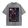 Tsugikuni Yoriichi Kokushibo Print T-shirt Demon Slayer Anime Clothing Men Cotton Tshirts Vintage Washed Tee Harajuku T Shirt