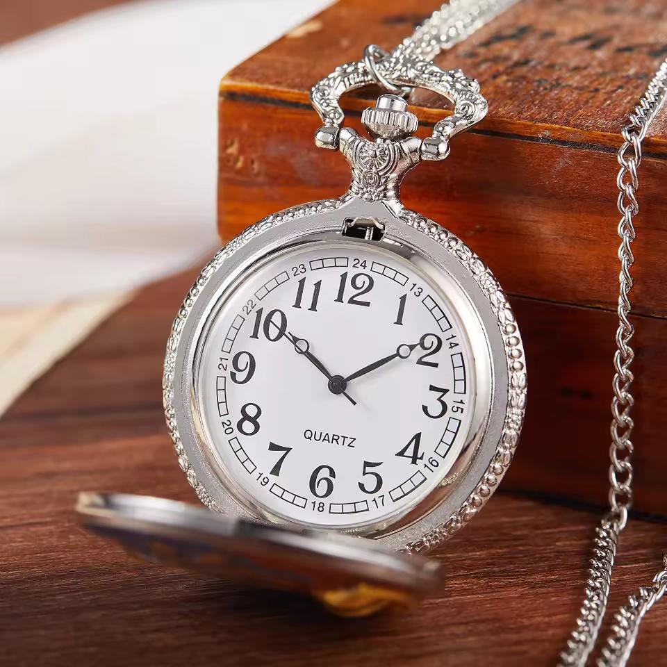 Star Moon Quartz Necklace Inlaid Pocket Watch Pendant Chain for Male Women