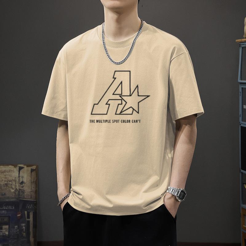 American High Street Printed Short Sleeved Pure Cotton T-shirt for Men In Summer Loose Trendy Brand Casual Couple with Five Inch Sleeves White T-shirt