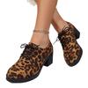 British Style Mid-heel Professional Single Shoe Women's 2025 Autumn New Lace-up Leopard Print Plus-size Retro Leather Shoes