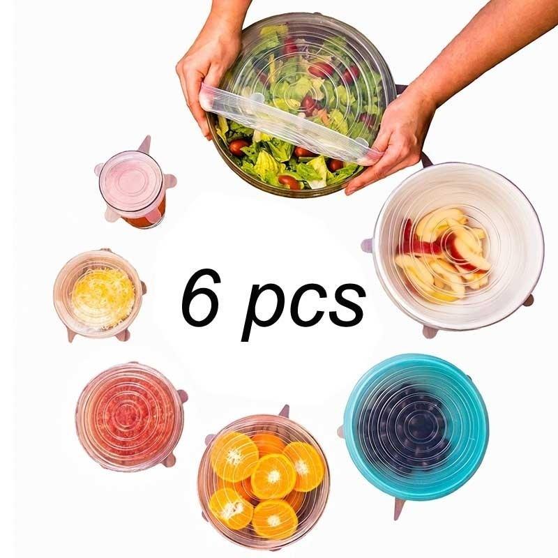 6 PCS Silicone Covers Fresh Keeping Cover, Universal Stretch Suction Pot Lids, Kitchen Cover Storage Cover Bowl Lids Pan Lids